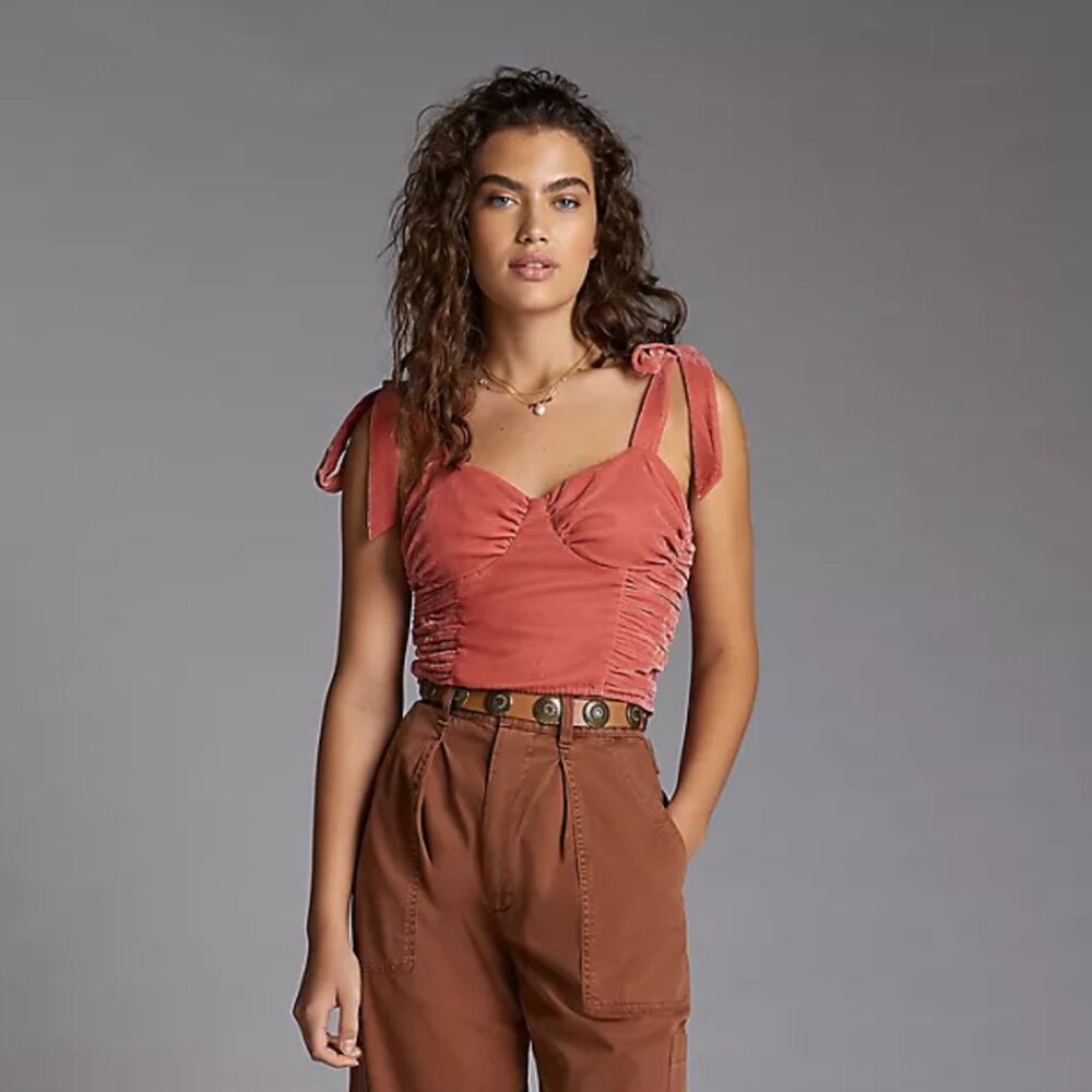Anthropologie Forever That Girl Corset-Seamed Velvet Top in Rose NWT Size Medium